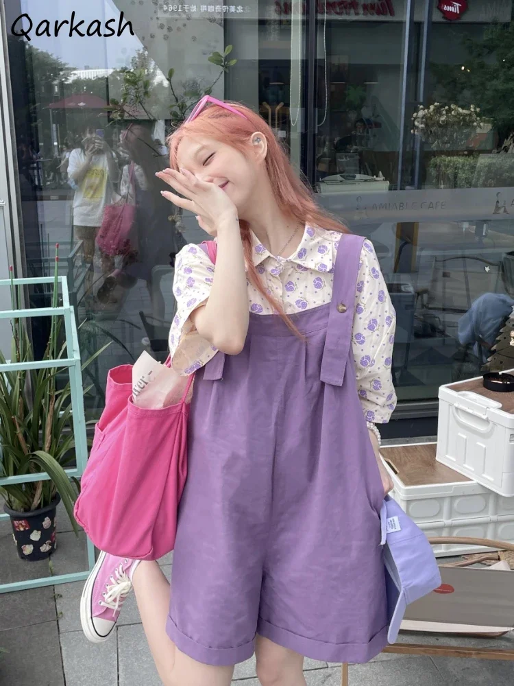 

Purple Strap Rompers Women Summer Harajuku College Sweet Lovely Youth Casual Fashion Ulzzang Retro Chic Hot Sale Baggy Tender