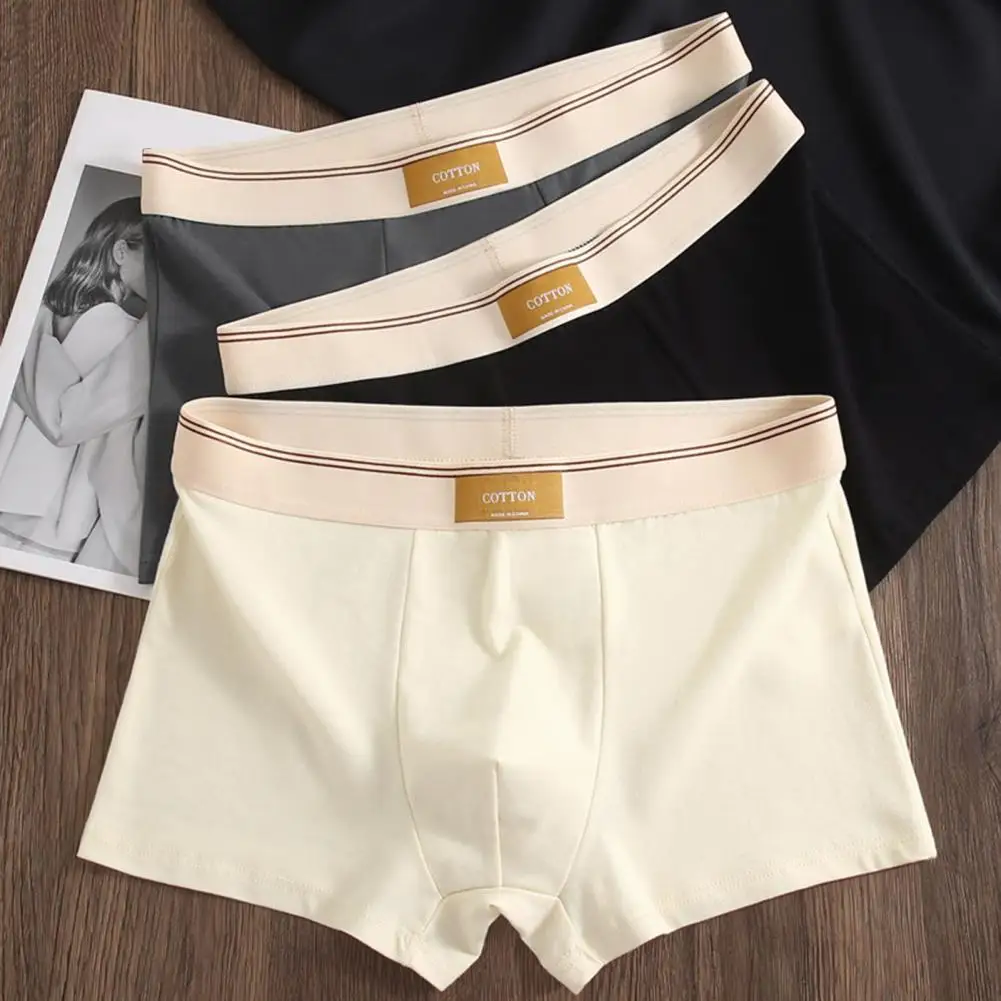 Man Underwear Fashion  Boxer Mid-rise Wide Elastic Waistband Patchwork Color U-Convex Shorts Briefs Breathable Panties