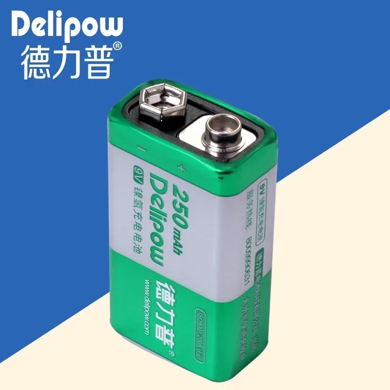 New Delipow Battery 9V Genuine Large Capacity 9 Nine Volt Rechargeable Battery 250 Ma 9 Volt Battery 9V Rechargeable Li-ion Cell