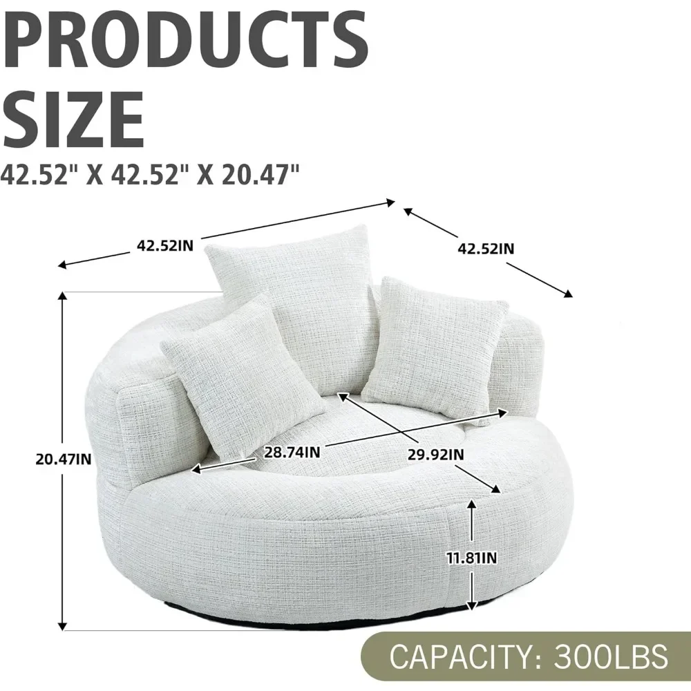 Bean Bag Chairs for Adults,Bean Bag Sofa Chairs with Pillows, Stuffed Round Sofa Chair High-Density Foam Filled, Lazy Sofa Chair