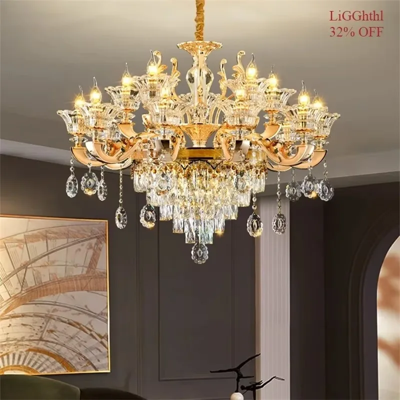 

MandosBor Contemporary Chandeliers Lamp Gold Luxury LED Crystal Candle Pendant Light Fixtures for Home Living Room Bedroom