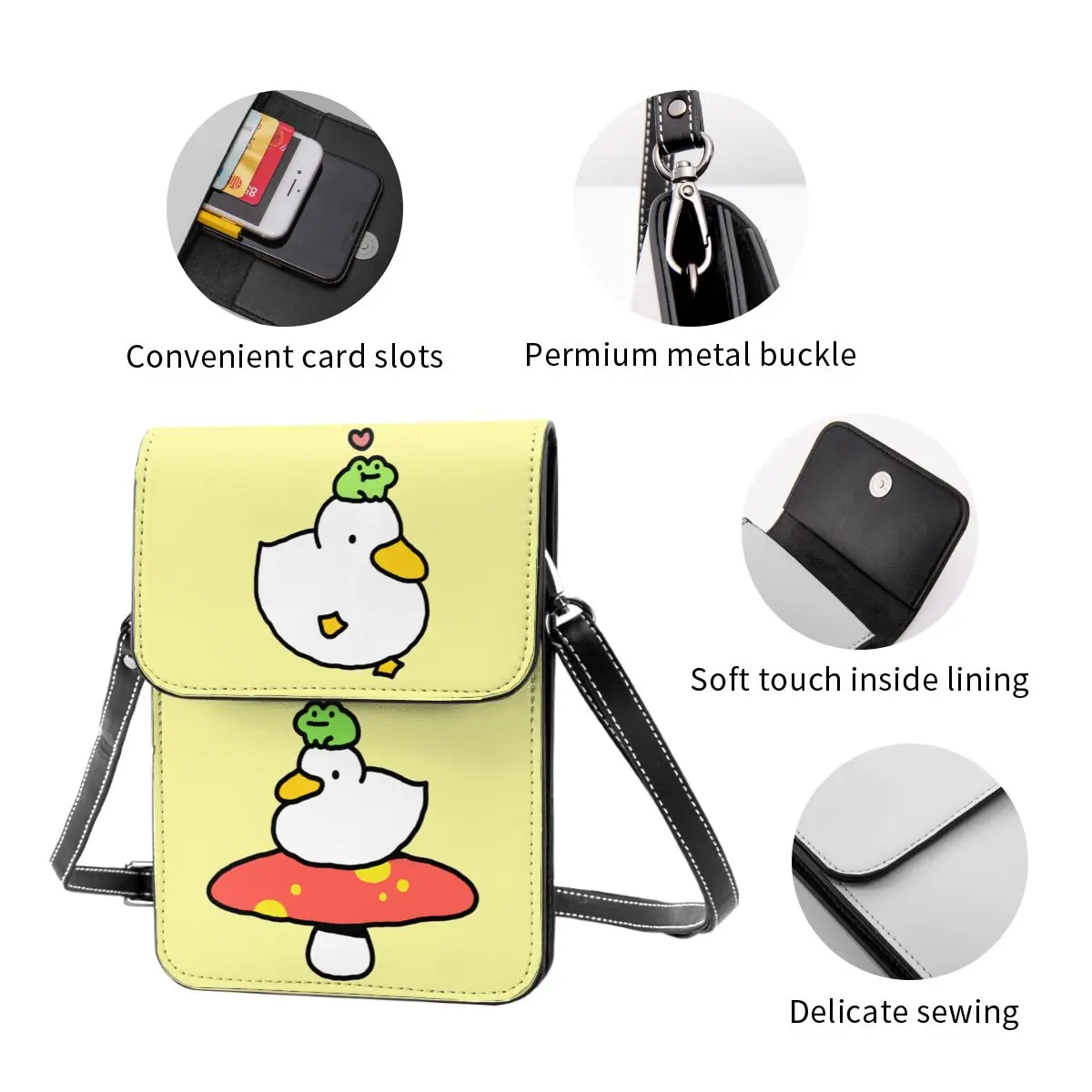 Bonito Pato E Sapo Celular Saco De Cartão De Couro Street Girl Kawaii Cartoon Crossbody Bag Leve