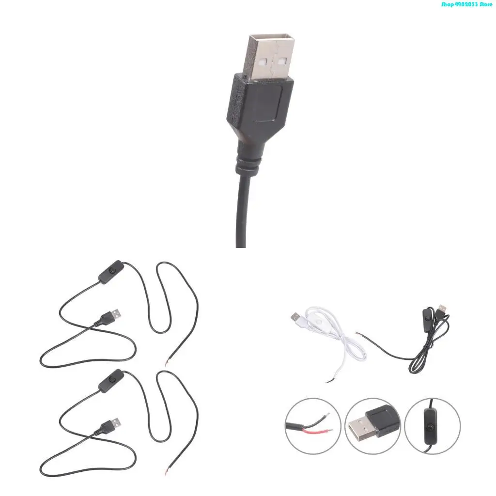  USB A Male to 2 Pin Bare Wire Power Cable with Switches Repair Solution Suitable for 5V1A Devices Repair and Installation