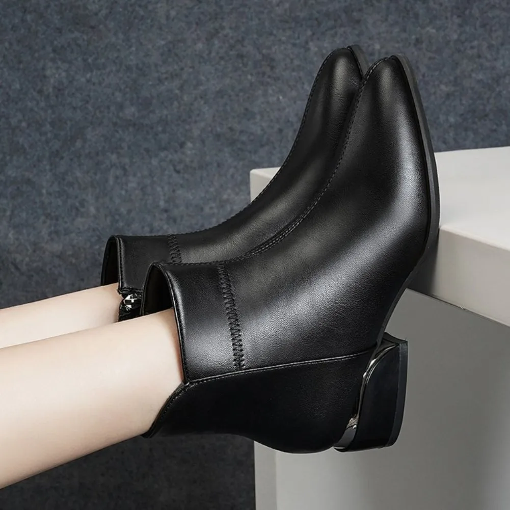2026 Neue Damenstiefel Mode Lässige Lederstiefel Spitze Formelle Büroschuhe für Frauen Reißverschluss-Knöchelstiefel – Detail 26