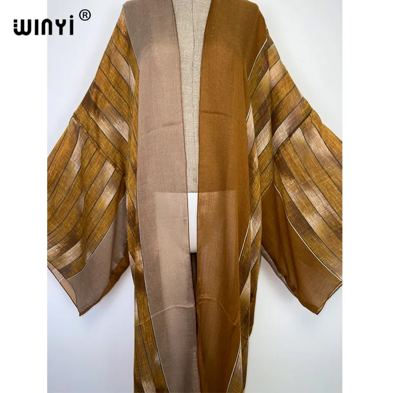 2022 WINYI Afrika Vintage druck Strand Tragen Badeanzug Cover Up Boho Strickjacke Elegante Sexy Urlaub Langarm Kimono kleid