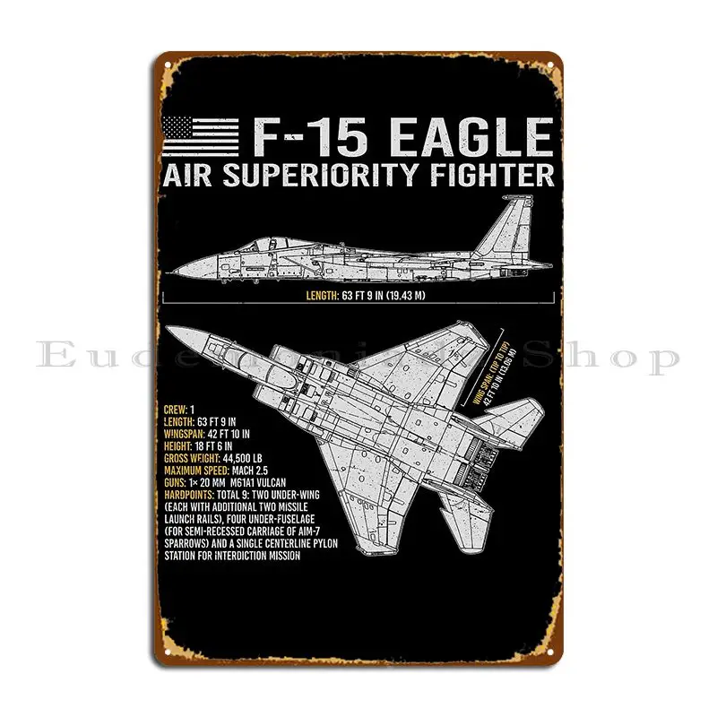 F 15 Eagle Us Aircraft Plane Usaf Airplane Blueprint Military Jet Metal Plaque Poster Living Room Customized Tin Sign Poster