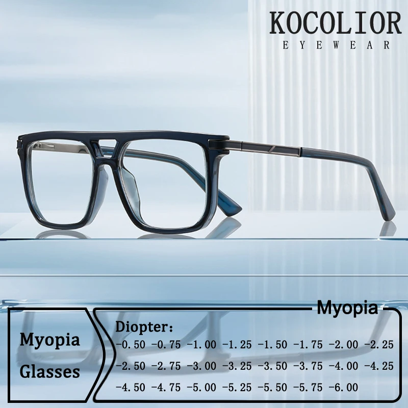 Brand Design Oversized Double-beam Square Frame Myopia Glasses Prescription Photochromic Anti Blue Light Shortsight Men Eyewear