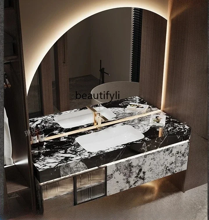ls 42High-end customized light luxury bathroom cabinet combination luxury stone washbasin hand washbasin