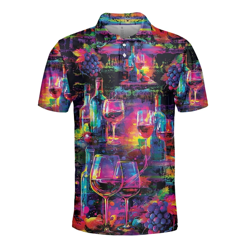 Drinks Wine 3D Print Polo Shirts For Men Clothes Casual Vacation Short Sleeve Drinking Grape Liquor Button POLO Shirt Women Tops