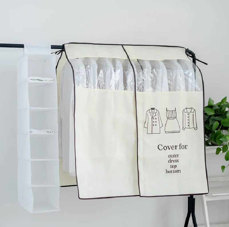 Clothes Storage Bag Hanging Dust Cover Dress Suit Coat Case Organizer Wardrobe Dress Clothing Hanging Dust Cover