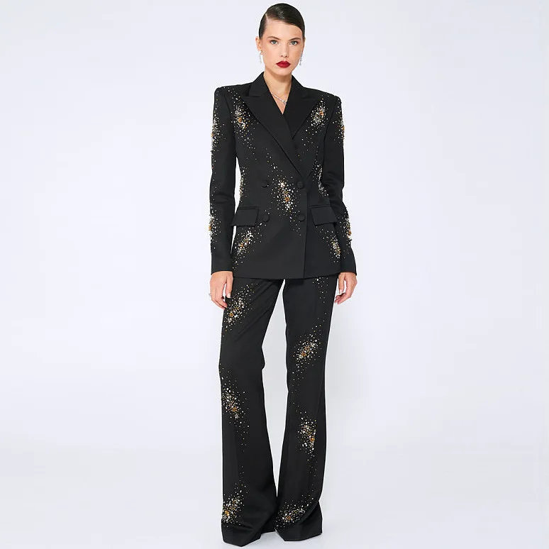 2025 Star Fashion New Heavy Industry Nail Bead Hot Stamping Suit Jacket Long Pants Two-Piece Set