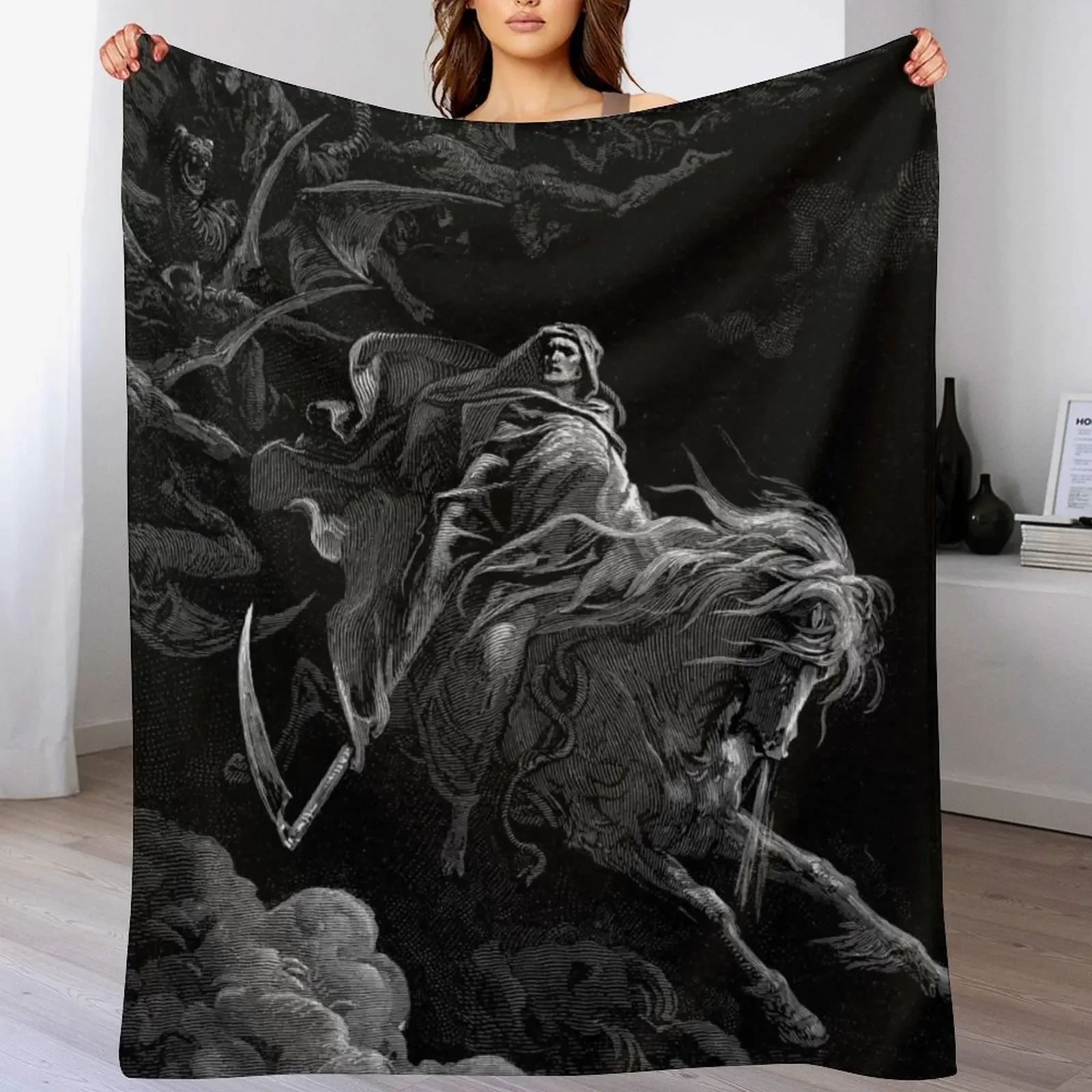 Gustave Dore Death on the Pale Horse Throw Blanket warm winter Luxury Designer Blankets