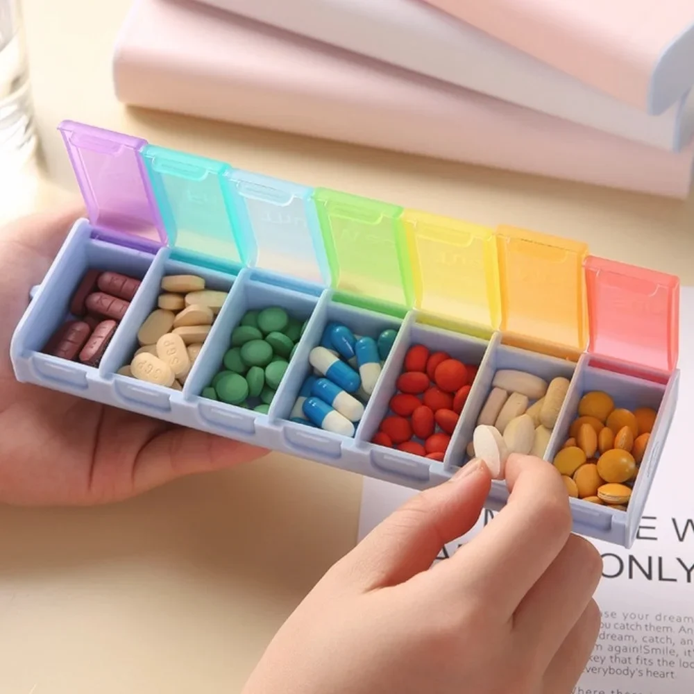 Neue Premium 7 Tage 7 Grids tragbare wöchentliche Press-Typ große Pillendose täglicher Koffer Aufbewahrungsorganisator für Vitamin-Medizin-Fischöle