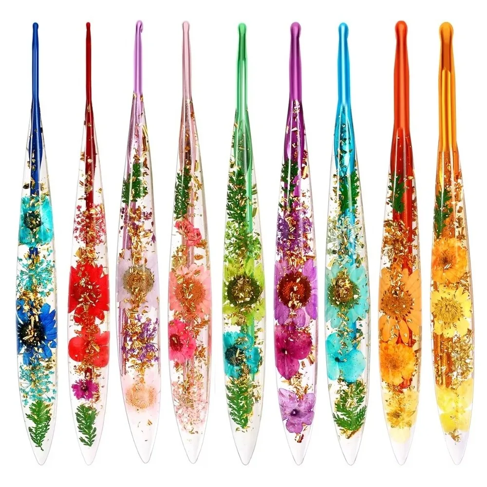 Floral Resin Grips Crochet Hook Non-Slip 2.0-6.0mm Knitting Needle Yarn Knitting Knitting Tools DIY Weaving Tools Sweater Making