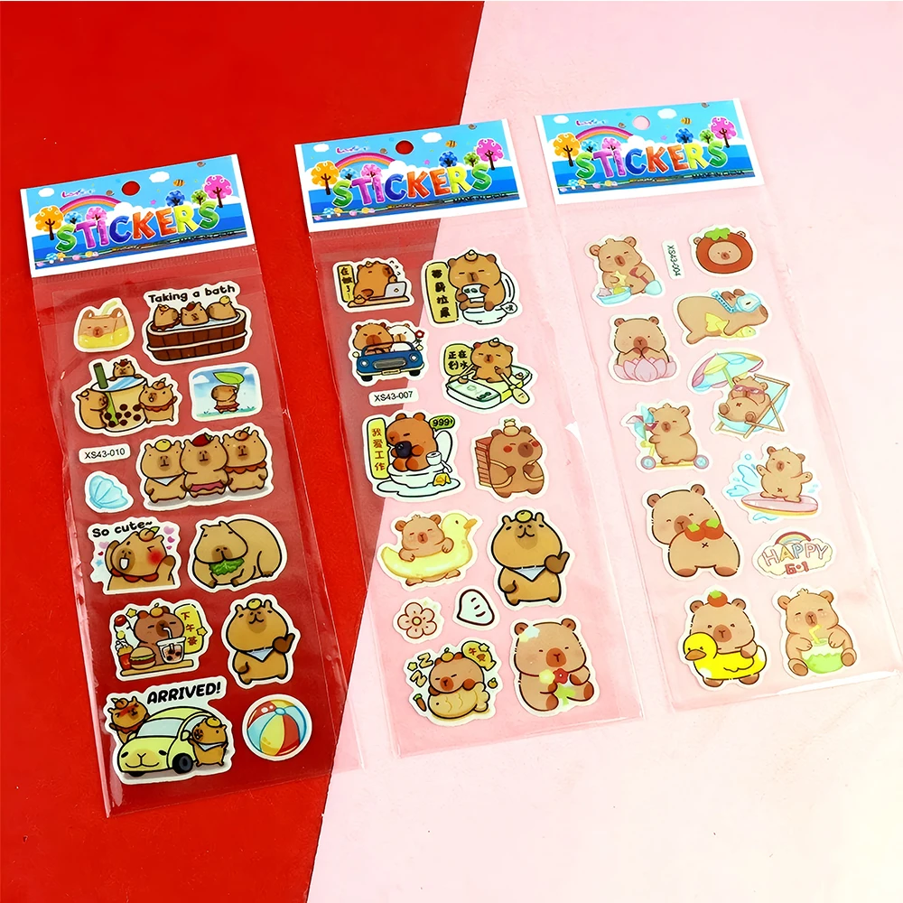 

12sheets Funny 3D Puffy Capybara Stickers Cute Animal Bubble Decal Toy Waterproof DIY Stationery Laptop Cartoon Sticker for Kids