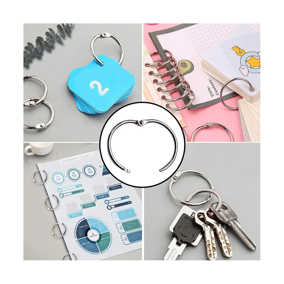 2นิ้ว50แพ็คแหวนใบหลวม, แหวนเหล็กชุบนิกเกิล, พวงกุญแจ, แหวนโลหะ