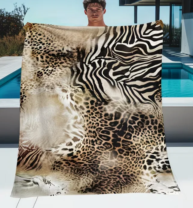 Leopard And Zebra Pattern Designs Outdoor Blanket Flannel Throw for Camping, Picnicking, Hiking, Travel, Climbing, Office, Couch