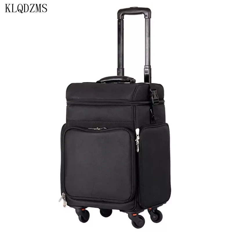 KLQDZMS Oxford Cloth Cosmetic Case Removable Folding Beauty Manicure Tool Box Large Capacity Cosmetic Bag Female Trolley Luggage