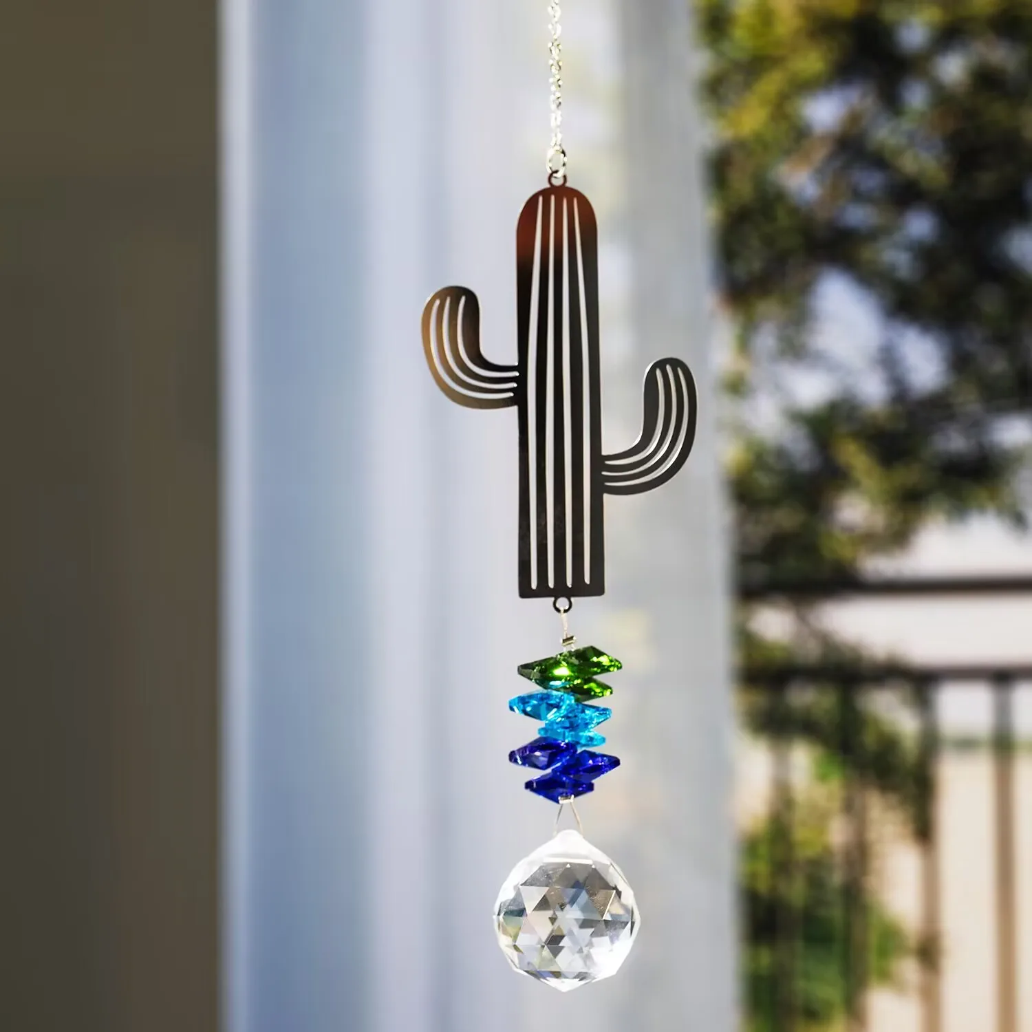 1PC Crystal Saguaro Suncatcher Colorful Crystal Hanging Ornament For Windows Hanging Prism Rainbow Maker Feng Shui
