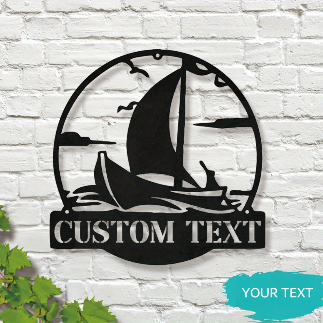 Customizable Black Sailboat Metal Wall Art - Geometric Modern Feather-Free Power-Free Decor, Ultimate Housewarming Gift.