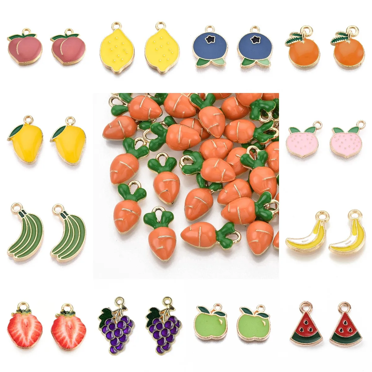 100Pcs Alloy Enamel Pendants Cute Fruit Charm Strawberry Orange Pendants DIY Jewelry Making Necklace Earring Bracelet Accessorie