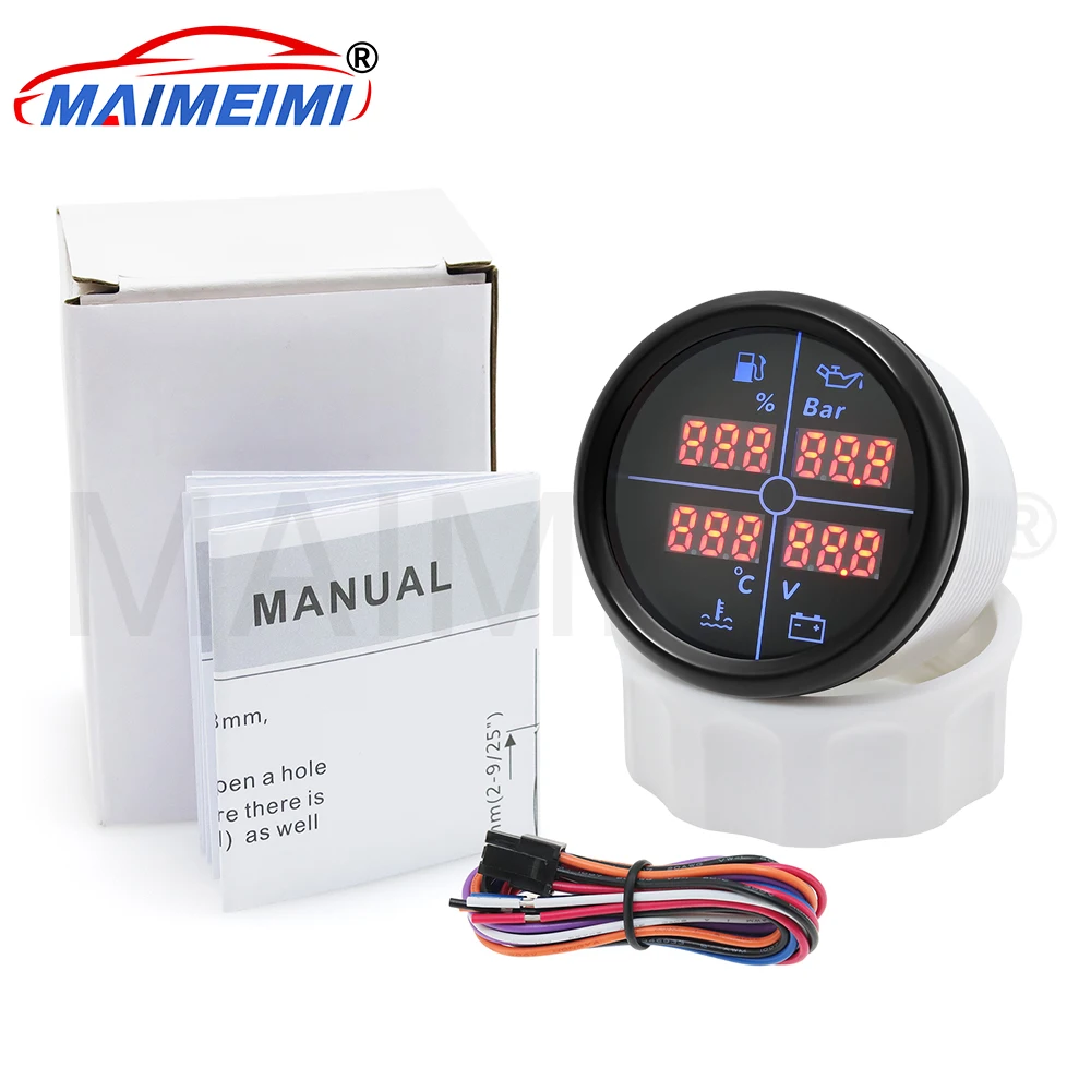 

0-190ohm Fuel Level Gauge+Oil Pressure+Water Temp+Voltmeter Multifunction Gauge 4 in 1 Car Marine Digital Gauge