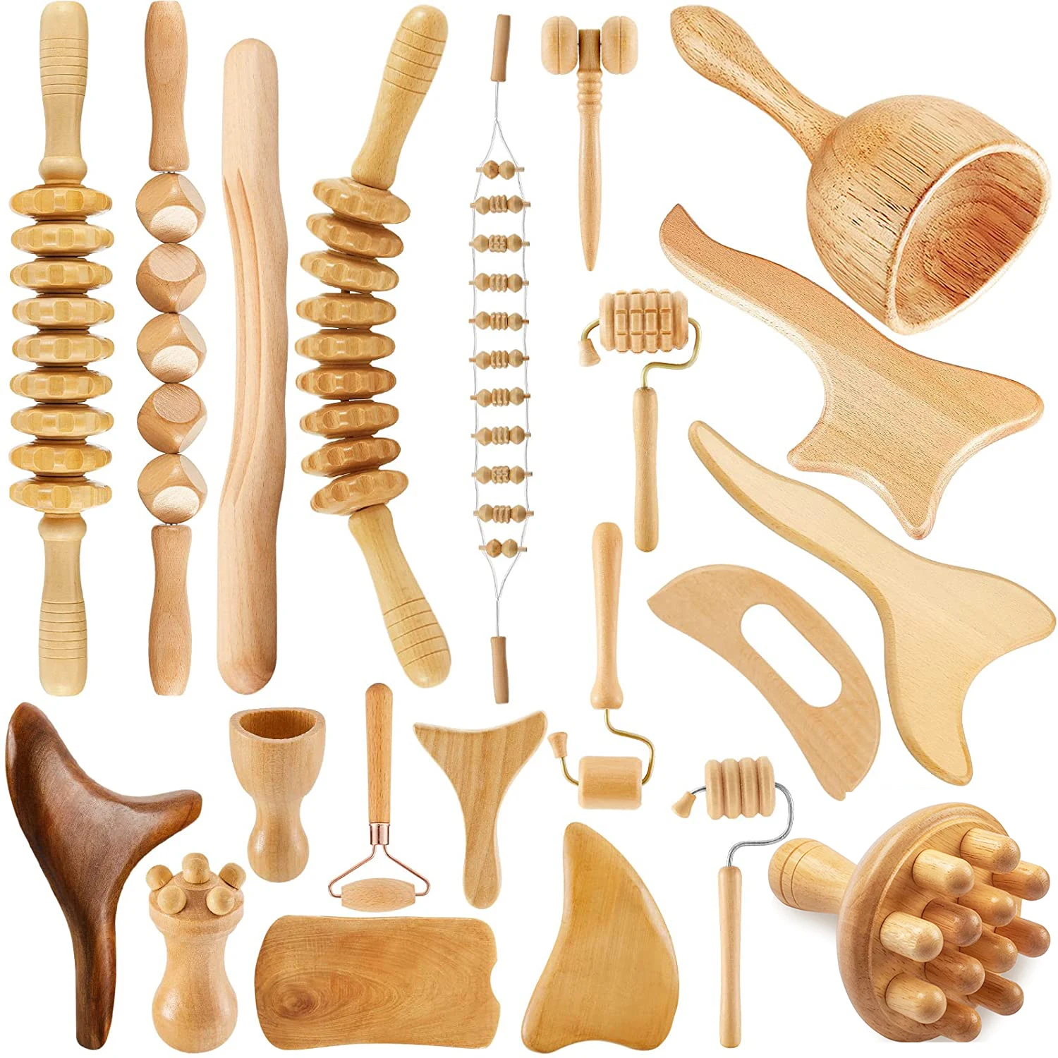 الجملة حار بيع أدوات التدليك العلاج الخشبي الجسم جواشا مجموعة يده تدليك خشبي الأسطوانة الخشب العلاج تدليك مجموعة