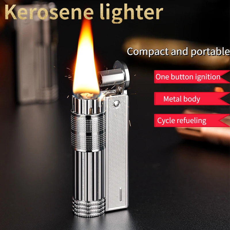 

2024 Latest Men's Metal Antique Old-fashioned Kerosene Lighter Windproof Personalized Creative Men's Nostalgic Grinding Wheel