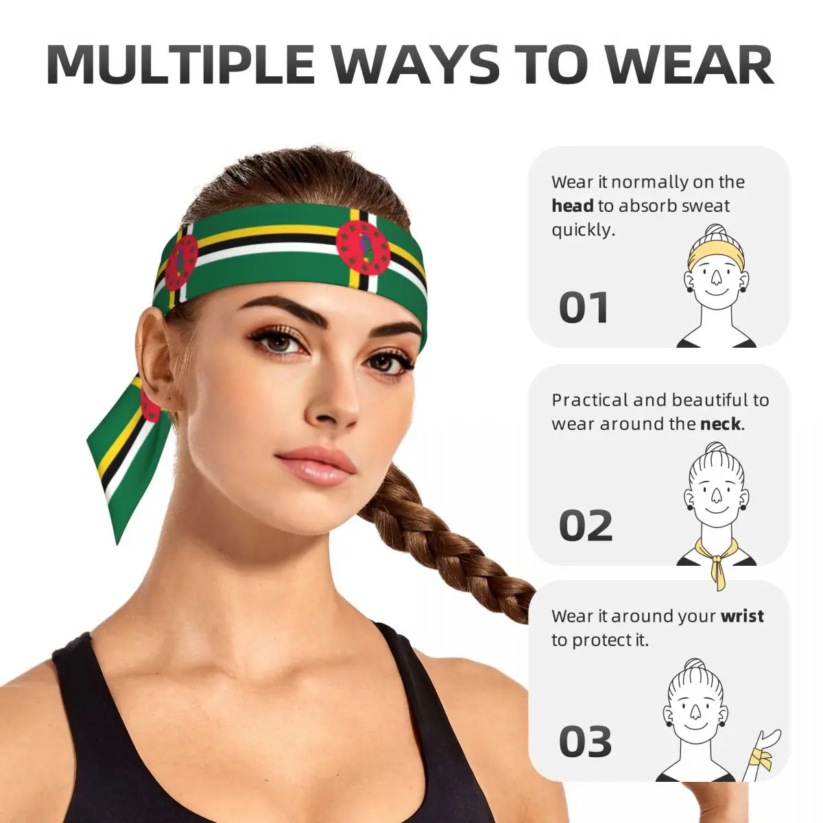 Tie Headbands Dominica Flag Sports Head Band Athletic Sweatband Bandana Sweat Wicking