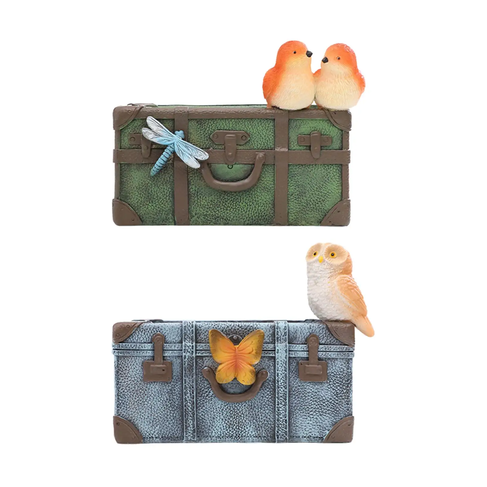 

Resin Plant Pot Suitcase Shape Miniature Fairy Garden Figurine with Drainage Hole for Micro Landscape Props Desk Nursery Outdoor