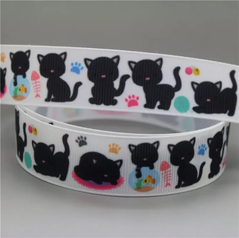 DHK 22mm 10yards Cute Cat Paw Printed Grosgrain Ribbon Accessories Headwear Decoration Collar DIY Sewing Craft B2391