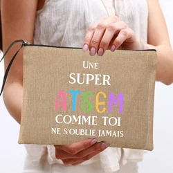 neceser maquillaje bolsa maquillaje neceser pequeño maquillajes para mujer Organizador de artículos de tocador con estampado Atsem A Super Atsem, bolsa de lino con cremallera, Neceser de viaje para mujer, mejor regalo