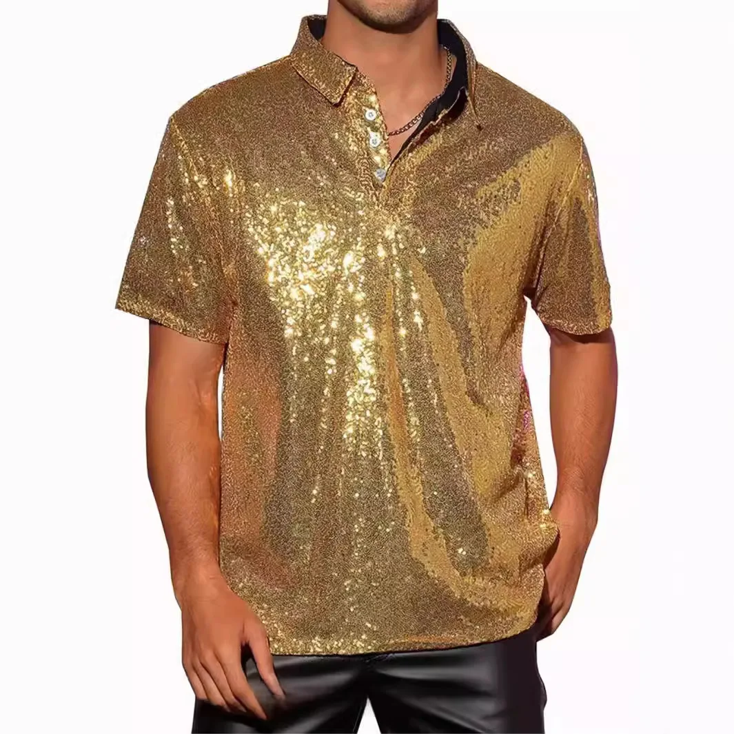 

Мужская футболка Gold Sparkle с коротким рукавом для ночных клубов, караоке, дискотек, уличных танцев, выступлений, облегающая, из хлопка