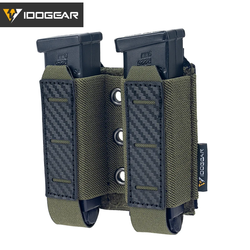 IDOGEAR Tactical Mag Pouch 9mm Double Mag Carrier Carbon Fiber MOLLE Pouch Camo 3590