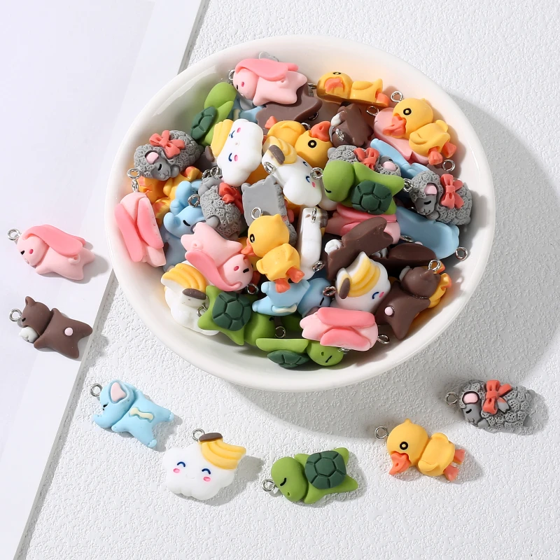 10Pcs Resin Pendant Cartoon Turtle Bunny Elephants Charm For Handmade Jewelry Making DIY Bracelet Necklace Earrings Accessories