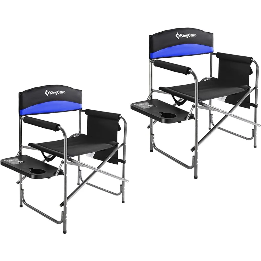

Pounds for Adults, Padded Folding Portable Camping Chair with Side Table, Storage Pockets Blue (2-Pack)