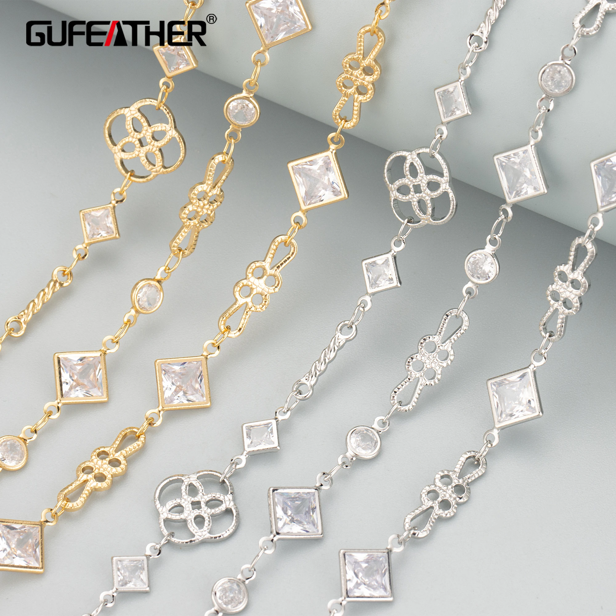 

Цепочка GUFEATHER C327, ручная работа, без никеля, 18k покрытие золотом и родием, медь, цирконы, изготовление ювелирных изделий, diy браслет ожерелье, 1 м/лот