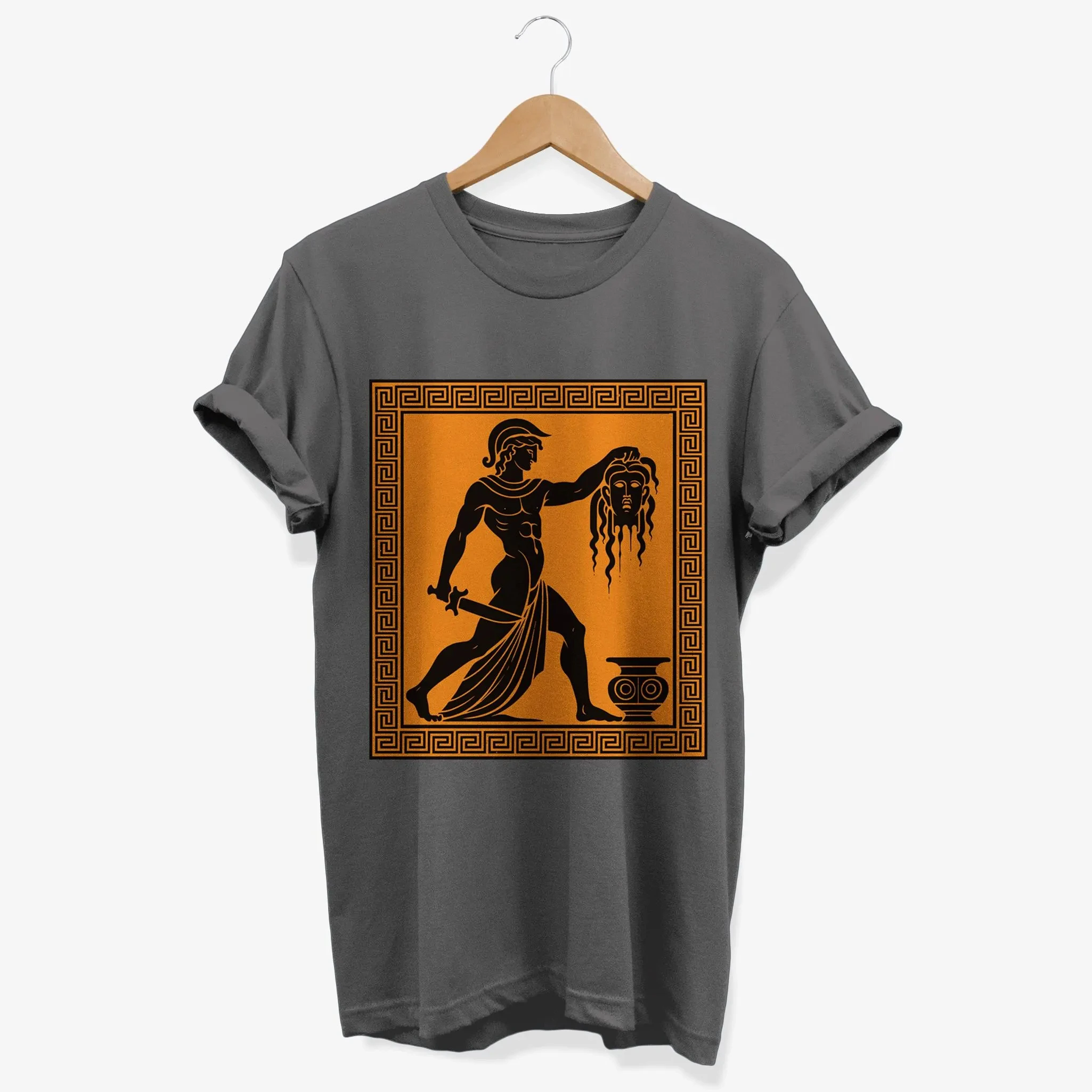 Perseus Medusa T-shirt Greek Myth Pattern Ancient Greek Culture Legend Gift Cultural Heritage Pay Card Short-sleeved Round Neck