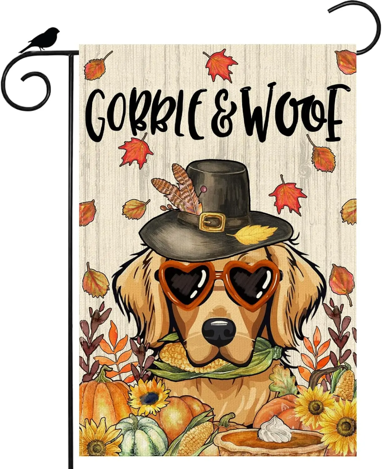 Thanksgiving Dog Pumpkins Maple Leaves Sunflower Fall Garden Flag Yard Flag 12x18 Inch Double Sided Small Mini Outdoor Outsi SSL
