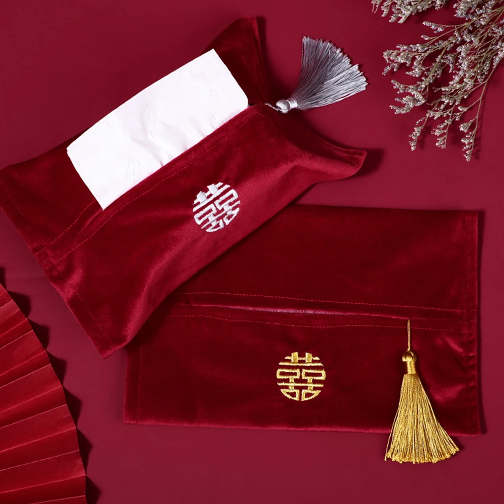 

1pc Wedding Paper Tissue Bag Chinese Style Fabric Napkin Pouch Decorative Storage Container for Home Office Party