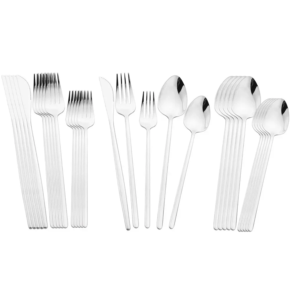 30Pcs Dinnerware Set Knife Fork Spoon Tableware Stainless Steel Cutlery Set Western Flatware Set Kitchen Silverware