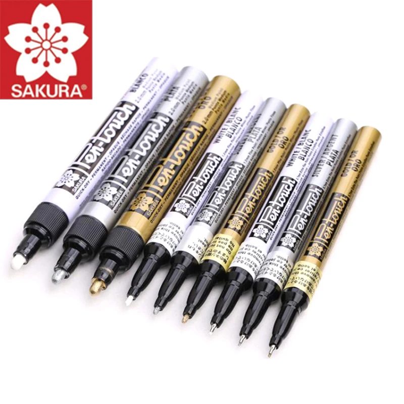 

Sakura Permanent Paint Marker 0.7mm/1mm/2mm Waterproof Markers for Tires CD Glass Painting Stationery (Gold Silver White)