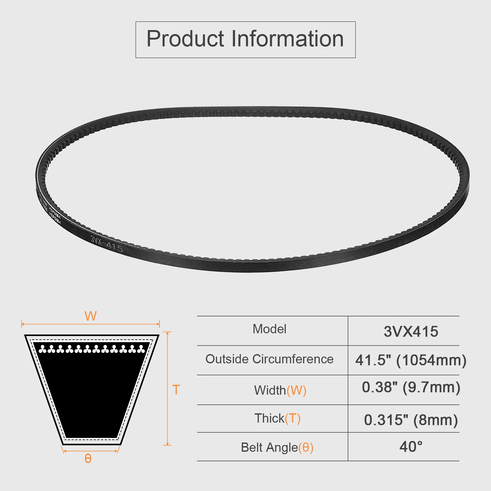 Uxcell 1/2Pcs 3VX315-3VX630 Rubber V-Belt Raw Edge Cogged Industrial V Belt 31.5