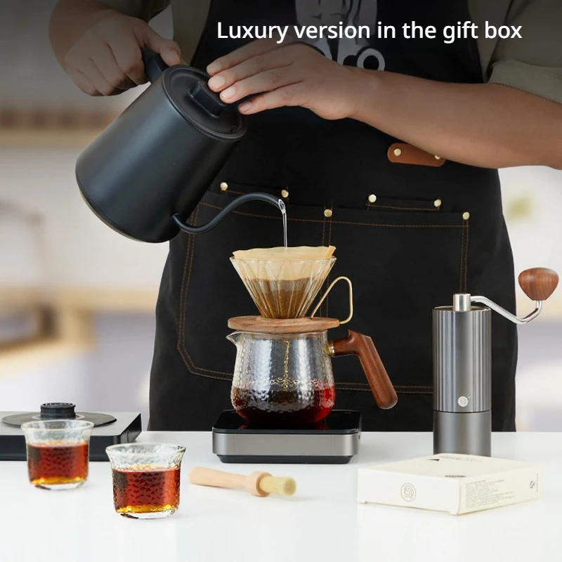 Hero Pour Over Coffee Gift Set Temperature Control Gooseneck Kettle Manual Coffee Grinder Glass Server For Home Brewing