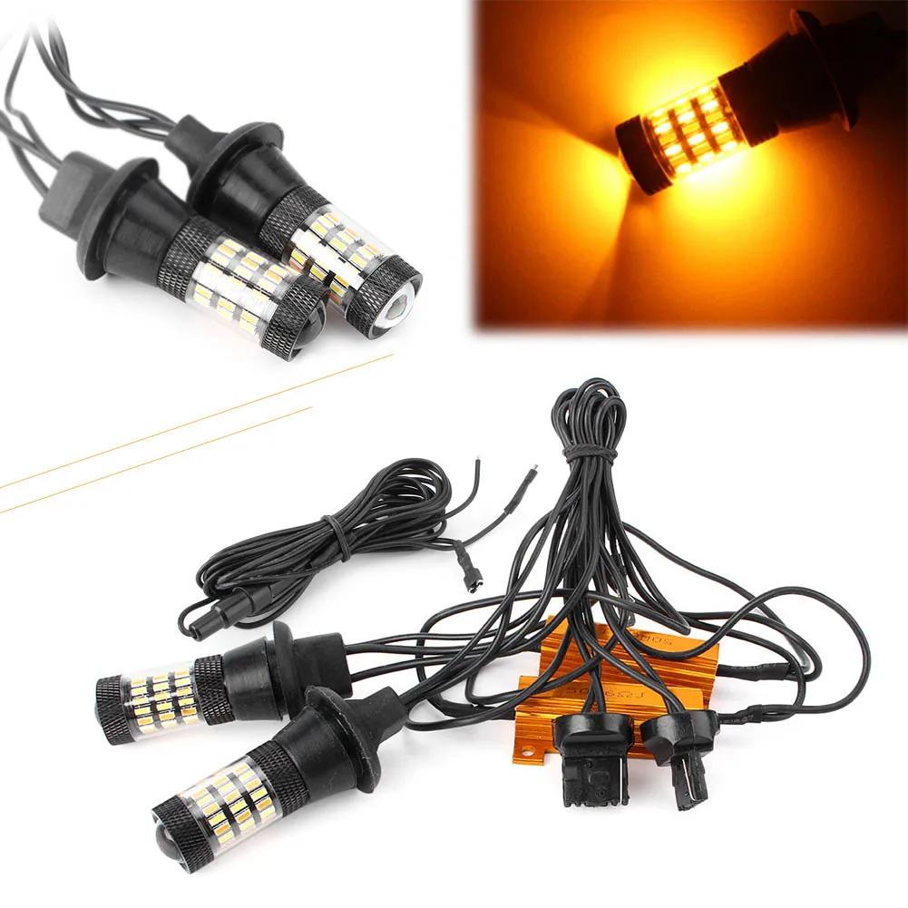 2 шт. автомобильные универсальные указатели поворота T20 7440 4014 60SMD светодиодные лампы Daul для стоп-сигналов с проводом
