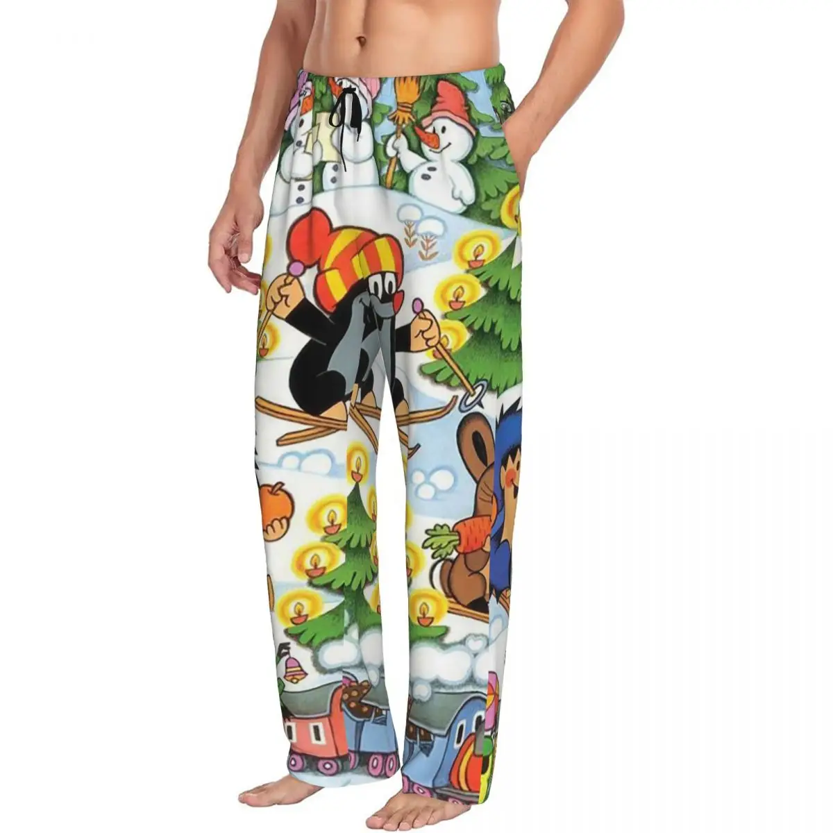 Custom The Little Krtek Mole With Friends Men Pajama Pants Lounge Sleep Sleepwear Bottoms with Pockets