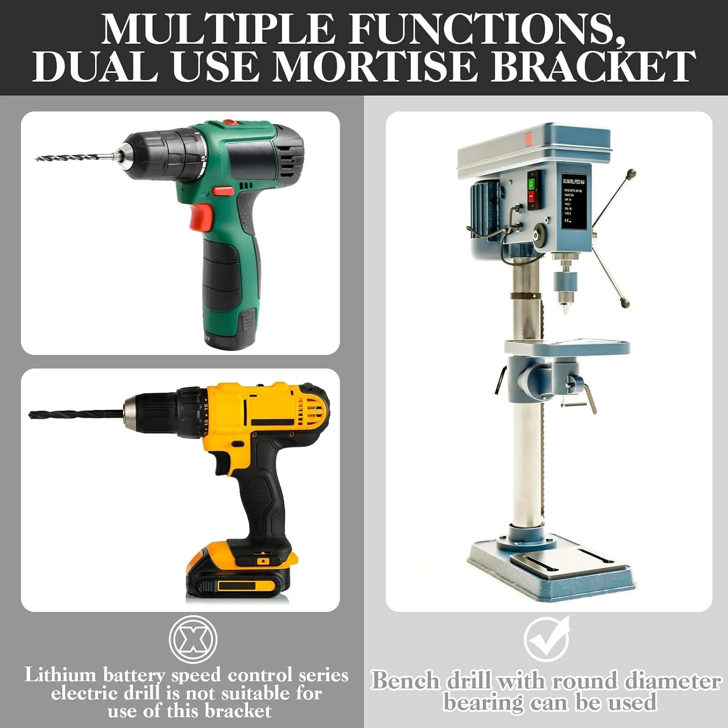 Square Hole Drill Fixed Bracket with 4 Drill Bits Durable for Drill Machine Accessories Table Drill and Hand Drill Drill Press