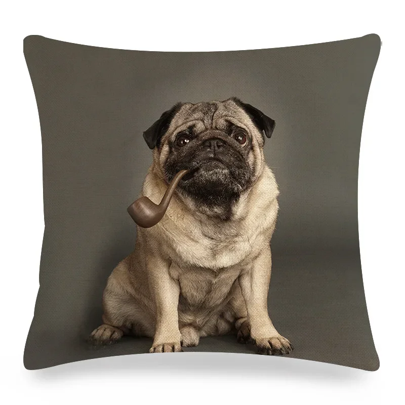 Pug Printed Pillows Cushion Cover 18x18 Inches Linen Pillowslip Home Sofa Car Decoration Throw Pillow Cover Cute Dogs Pillowcase