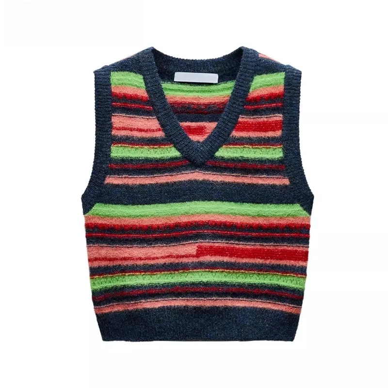 

Spring New Arrival Women's Knitted Vest Svel V-Ne Striped Commute Sle Faionable Trendy Chinese Made Ladies Jaet