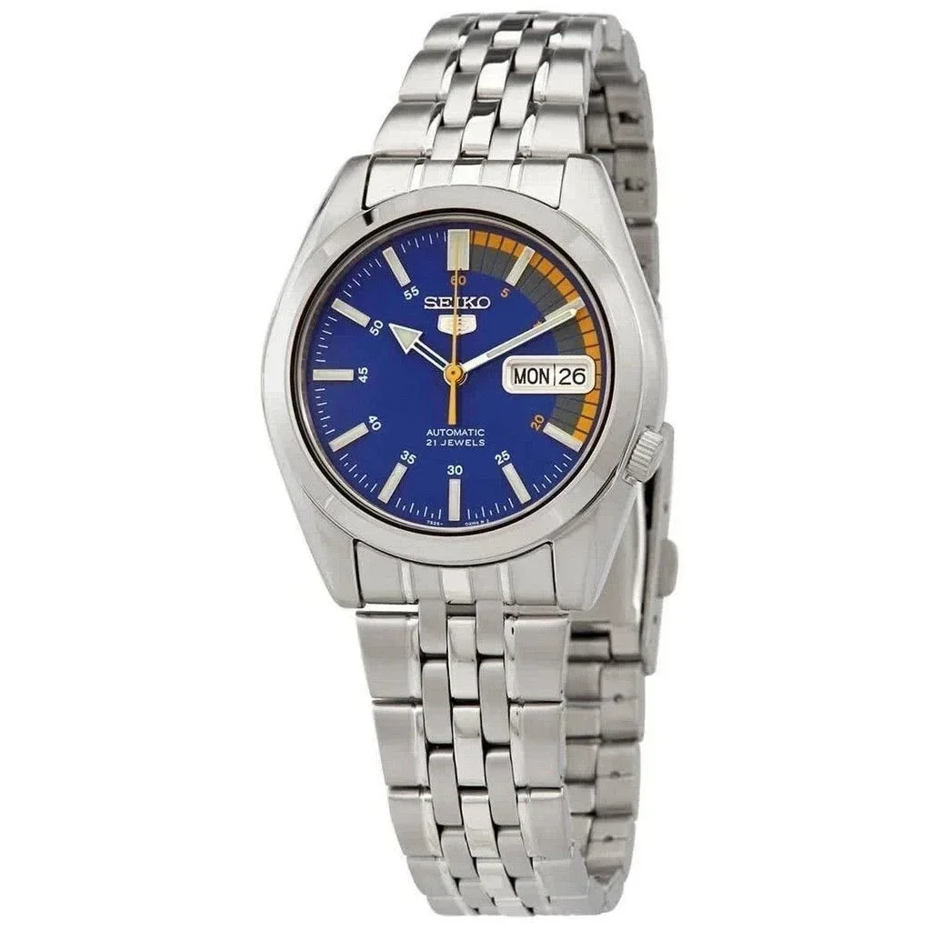 SEIKO 5 Sports SNK371K1 Men's Automatic 37mm Blue Dial Steel Bracelet Hardlex Crystal 30M WR Luminous Day-Date 7S26